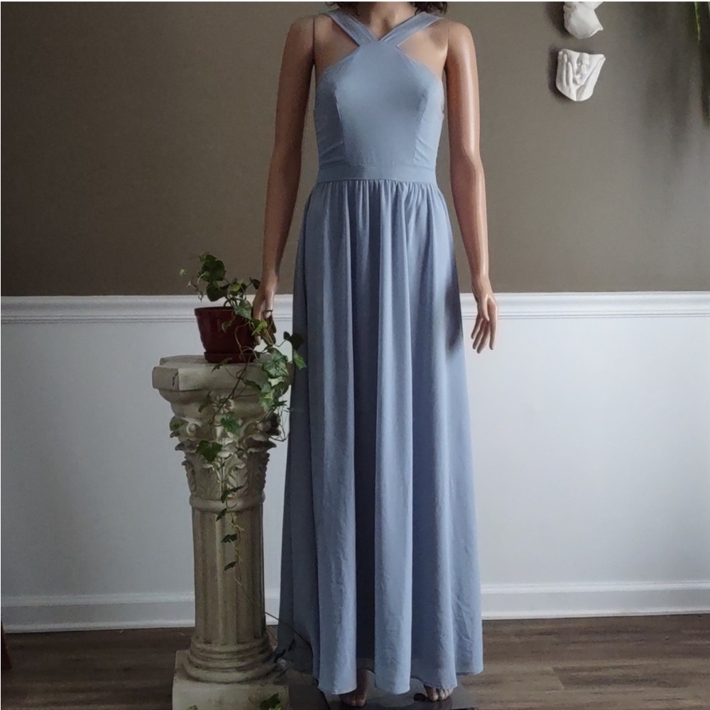 Lulu’s Air of Romance light blue halter maxi dress